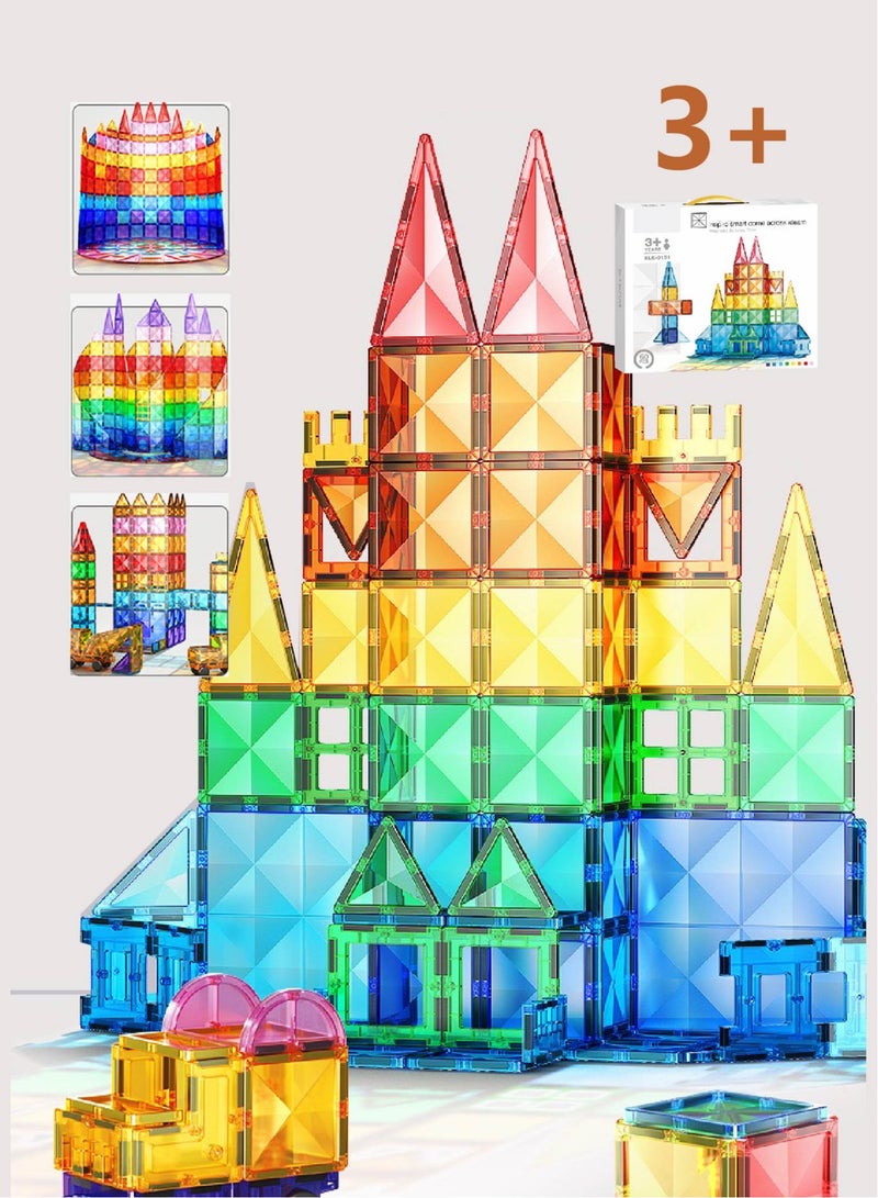 60 Pcs Magnetic Tiles for Kids - STEM Building Blocks with Strong Magnets, Safe Smooth Edges | Educational Construction Toys for Boys & Girls Age 3+ - Image 1